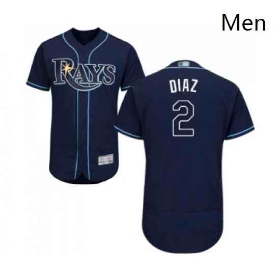 Mens Tampa Bay Rays 2 Yandy Diaz Navy Blue Alternate Flex Base Authentic Collection Baseball Jersey